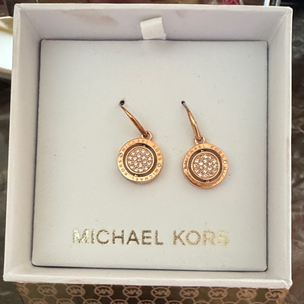 Michael Kors Rose Gold Crystal Disc Drop Earrings